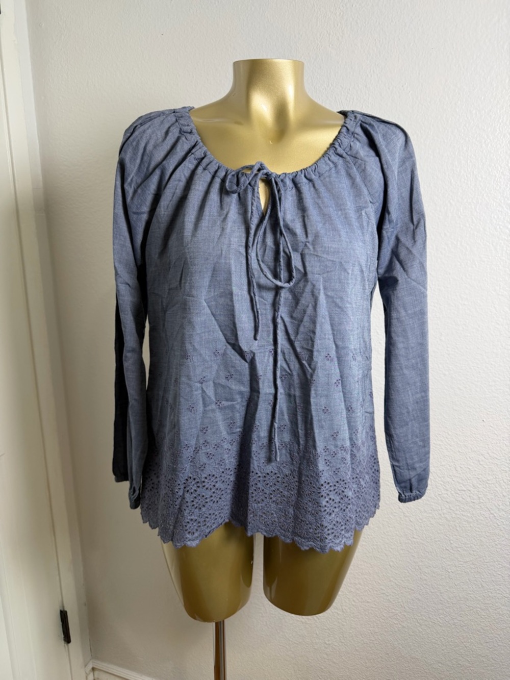 J. Crew chambray denim blouse with eyelet Size 2